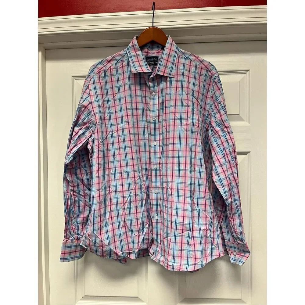 Charleston Threads Pink & Blue Plaid Button Down Shirt sz XXL EUC